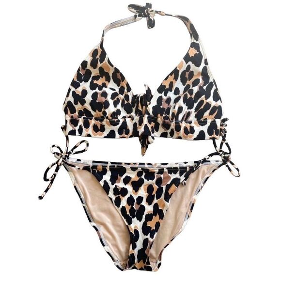 Victoria’s Secret Animal Print Triangle Bikini Swim Set Size 36DD & Large - Picture 1 of 7